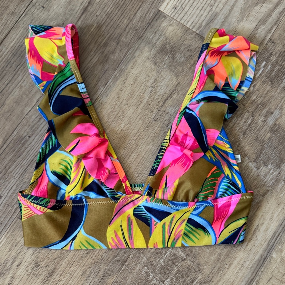 Aerie Ruffle Longline Bikini Top in Heirloom Size XS